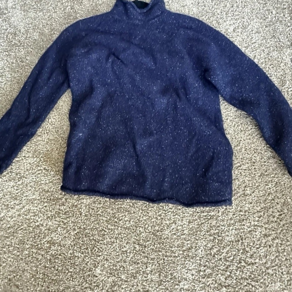Eddie Bauer Vintage Women's Large Tall Navy Wool Silk Blend Mock neck Sweater